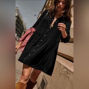 Sezane Black Dress with Pink Scarf Accent